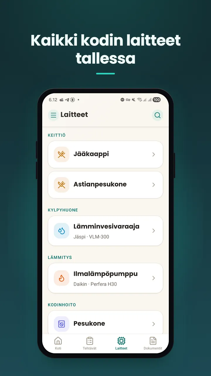 Laitteet: kaikki kodin laitteet tallessa